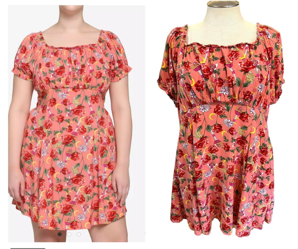 Hot Topic XL Pretty Guardian Sailor Moon Roses Corset Back Pink Mini Dress New